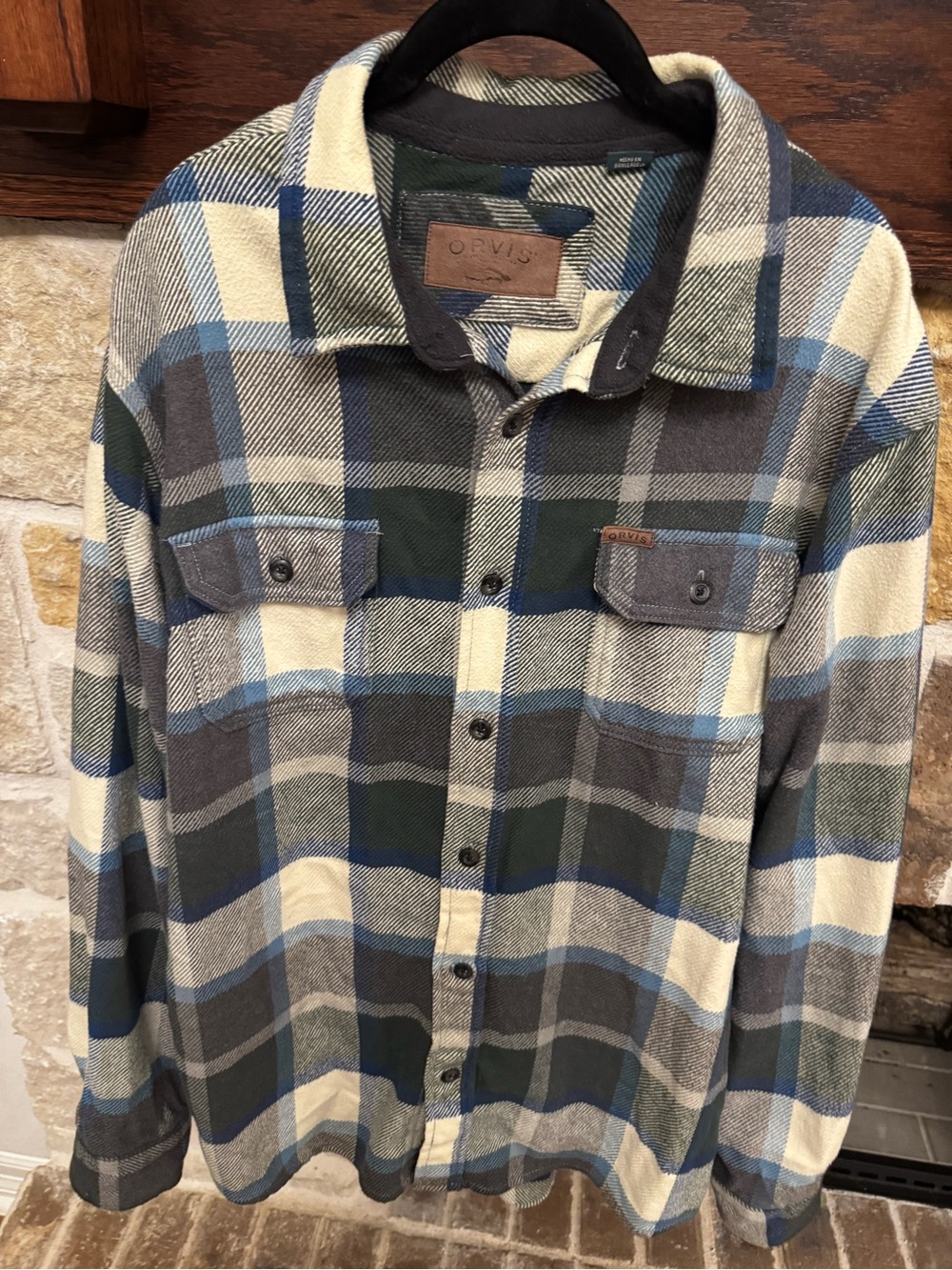 Orvis Fleece Lined Flannel Shirt Jacket Mens XL Blue Plaid Heavyweight Shacket